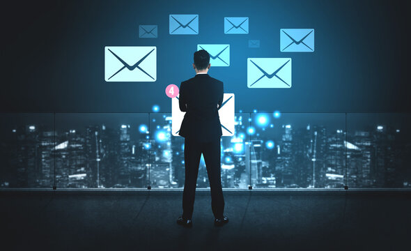 An email inbox with a new message notification alert. A concept of digital communication, correspondence, and unread electronic mail. Motif