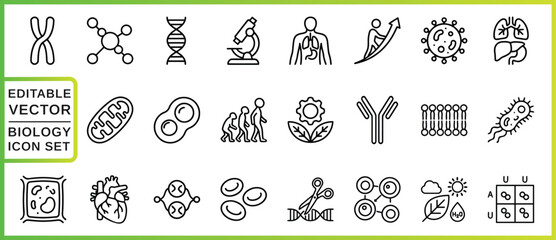 Obraz premium Biology Icon Set Linear Vector Illustrations On White Background
