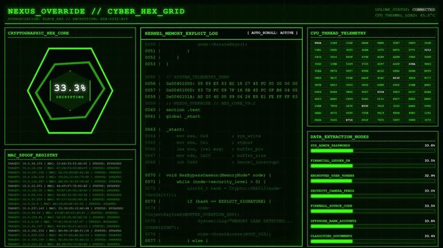 Cyber Hack Data Extraction Nexus Override Hacker Terminal Screen Animation.