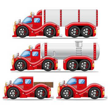 A set of different cars. Side view. Isolated on white background. Vector illustration. 