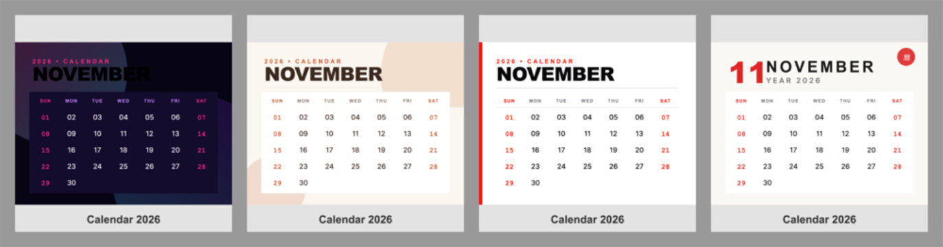planner november 2026 pack schedule style template desk wall corporate stationery vector pastel typography office grid event diary