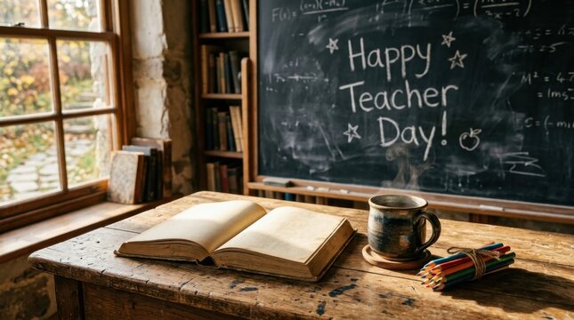 Cozy Classroom Study Setup with Blackboard