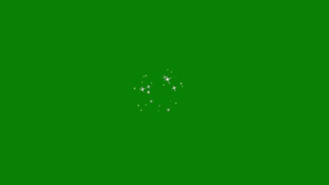 Glowing magic glitter trail animation with twinkling stars, fairy dust sparkle particles, shimmering star line path on green background, seamless 4k loop video overlay for creators