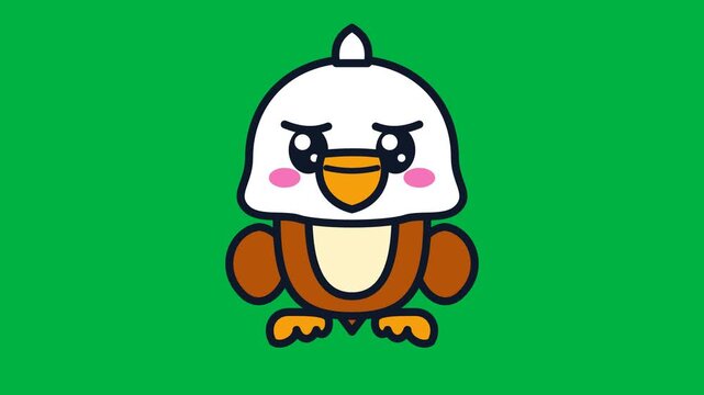 Cute cartoon eagle character vector animation asset on green background