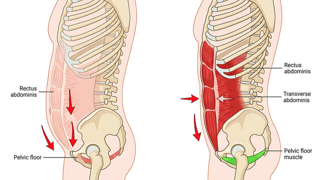 Anatomical diagram of rectus abdominis and pelvic floor muscles