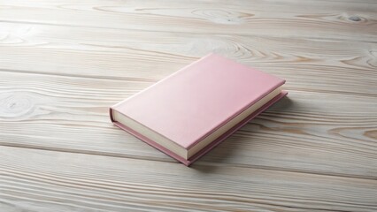 Fototapeta premium Elegant Pink Book on Light Wooden Table Surface in Natural Lighting