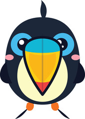 Naklejka premium Cute Baby Toucan Bird Flat Vector Illustration, Tropical Avian Icon for Jungle Animal Design Mascot