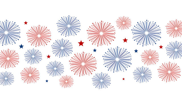 Red and blue fireworks pattern border illustration with fireworks, celebration