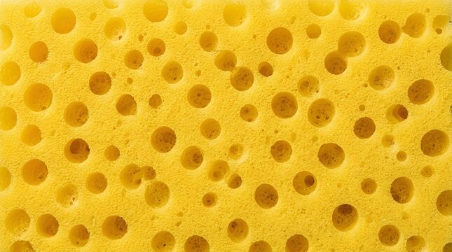 Detailed macro background texture of bright yellow household cleaning sponge
