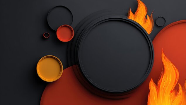 Abstract graphic design with circles and flames