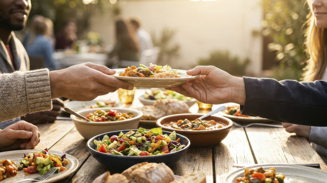 Vibrant co living community shares meal outdoors celebrating culture and connection
