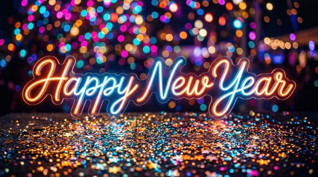 Colorful Neon Happy New Year Party Sign