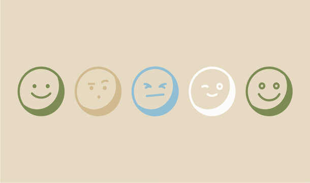 Minimalist circular emoji icons showing various human emotions for customer feedback and mood tracking