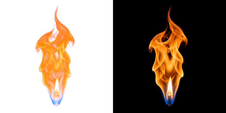 Split candle flame with twin trailing tail tips glowing flame transparent design element