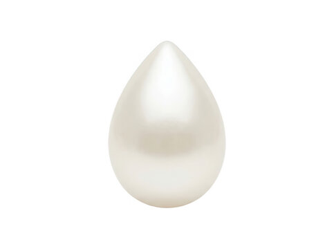 Una perla blanca natural con forma de gota aislada sobre un fondo blanco puro, ideal para joyer&iacute;a de lujo, dise&ntilde;o de moda, accesorios elegantes y conceptos de pureza y belleza cl&aacute;sica.