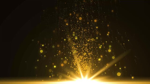 Glowing golden particle  twisting like a magical comet, bright glitter sparks scattered along the path, celestial star flare, black background, elegant transition animation loop,4k
