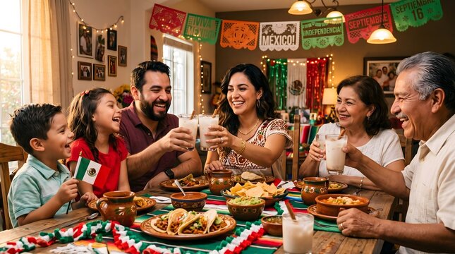 Mexican Family Celebrating Independence Day Feast.