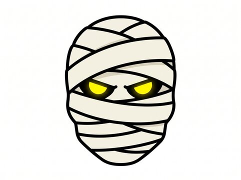 Mummy Face Halloween Cartoon Icon with Glowing Eyes Isolated on White Background