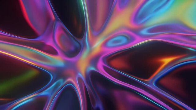 A triptych of abstract, iridescent, fluid forms displaying a spectrum of vibrant colors.
