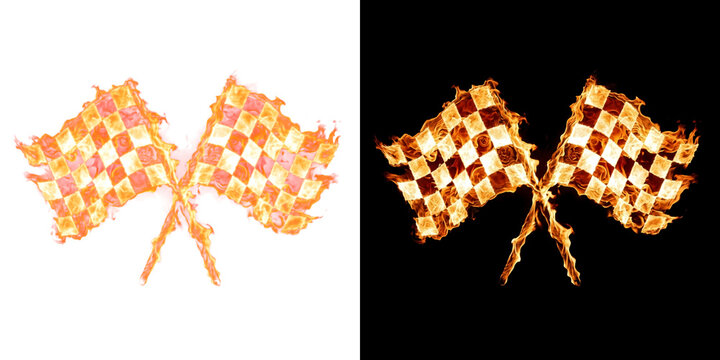 Blazing Fire Checkered Racing Flags Crossed Pair Glowing Flame Transparent Design Element