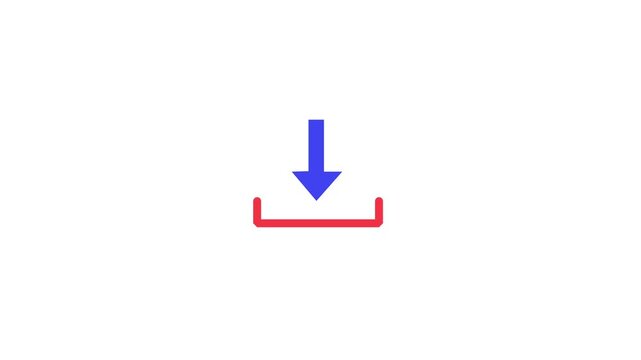 Animated blue and red download arrow icon on white background