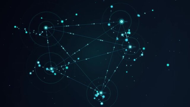 Futuristic digital network connection, glowing teal data points and plexus lines, abstract technology communication background