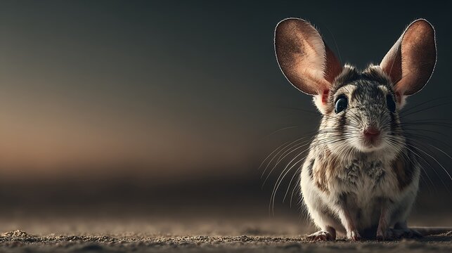 Close up portrait of a small desert rodent with large ears and big eyes. detailed fur. sitting on