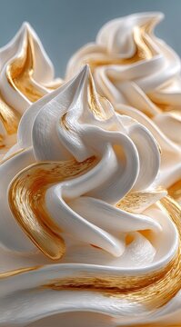 Close-up of whipped cream peaks, gold accents