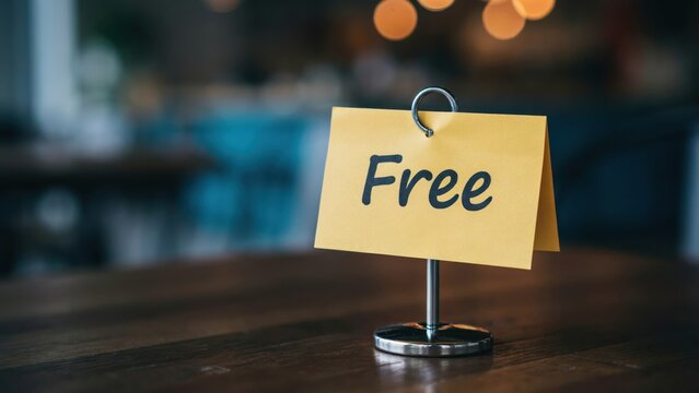 Free Offer Sign on Stand with Bokeh Background