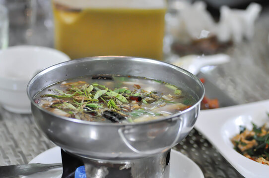spicy soup or beef soup or pork soup , Thai spicy soup