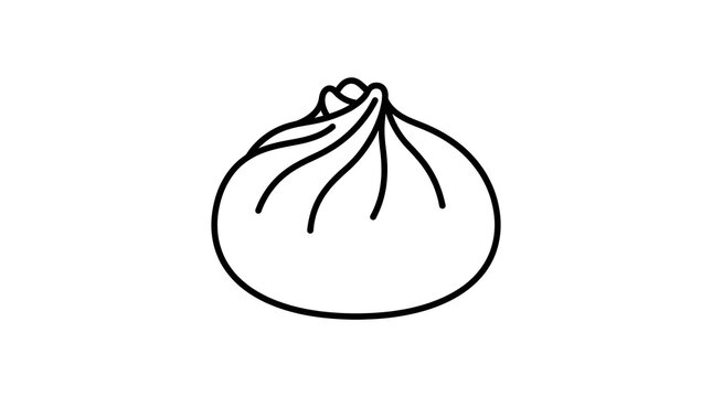Steamed Chinese dumpling, baozi, or dim sum. Minimalist black and white vector outline illustration, perfect for Asian restaurant logos and food menus.
