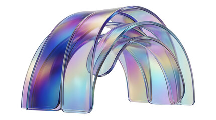 Fototapeta premium Abstract 3d render of iridescent glass arches isolated on transparent background