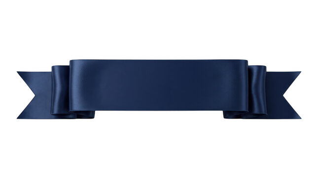 Dark blue satin ribbon banner for text design isolated on transparent background
