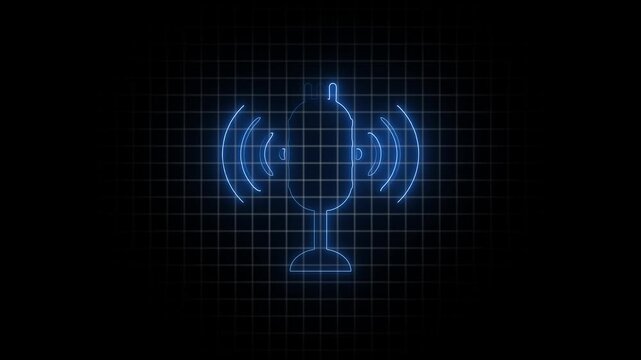 Animation of neon sign Microphone signal icon isolated. Animated microphone icon. Animation 4k. Voice recording podcast mic microphone button icon animation.