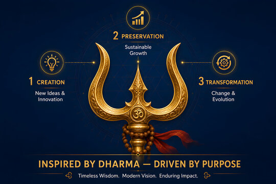 Golden Trishul trident with Om symbol representation of spiritual preservation and divine power digital art