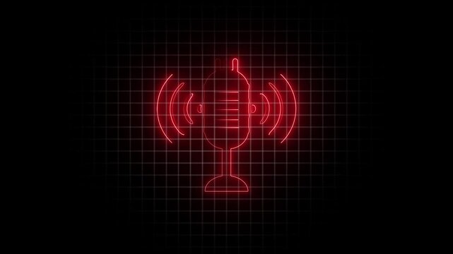 Animation of neon sign Microphone signal icon isolated. Animated microphone icon. Animation 4k. Voice recording podcast mic microphone button icon animation.