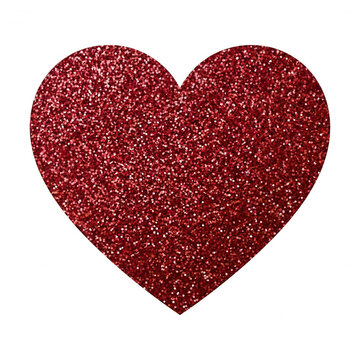Um cora&ccedil;&atilde;o vermelho brilhante com textura de glitter isolado em um fundo branco, perfeito para designs de Dia dos Namorados, cart&otilde;es comemorativos, convites de casamento e projetos rom&acirc;nticos.