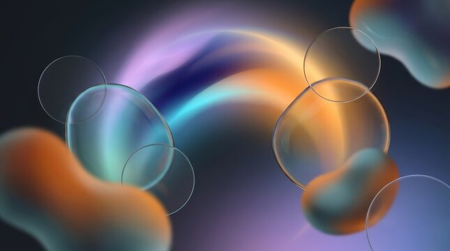 Abstract liquid shapes and glass spheres on colorful background-(Bentuk cair abstrak dan bola kaca pada latar belakang warna-warni)