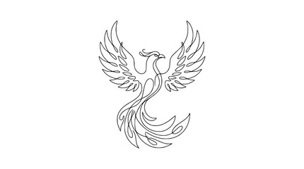 Fototapeta premium Elegant Phoenix Bird Line Art Drawing Isolated on Transparent Background