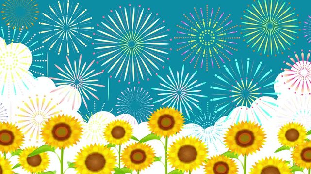 Sunflowers Blooming Under a Fireworks Display 4K