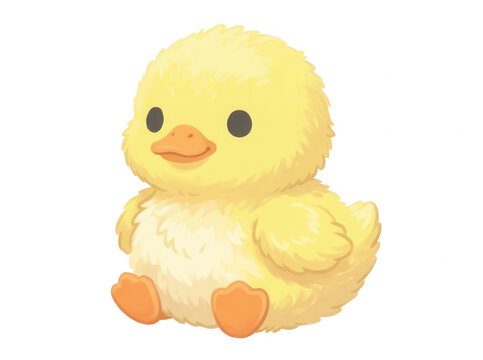 Uma ilustra&ccedil;&atilde;o ador&aacute;vel de um patinho amarelo fofo e peludo sentado, com estilo art&iacute;stico suave e amig&aacute;vel, isolado em um fundo branco puro, ideal para design infantil e decora&ccedil;&atilde;o.