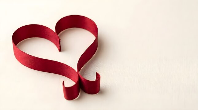 Red Ribbon Heart Health Awareness Background with Copy Space