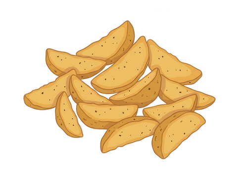 Ilustra&ccedil;&atilde;o vetorial de uma por&ccedil;&atilde;o de batatas r&uacute;sticas douradas e crocantes, isoladas em fundo branco, perfeitas para menus de restaurantes, publicidade de fast food e design culin&aacute;rio.
