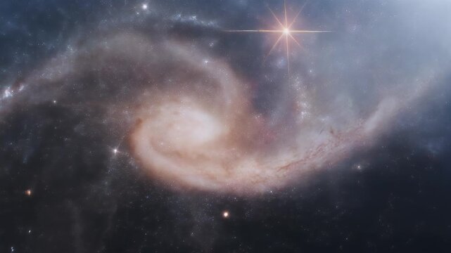 A triptych showcasing the intricate spiral arms and dusty lanes of a distant galaxy, possibly undergoing a cosmic interaction, set against a backdrop of myriad stars and nebulae.