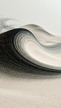 Abstract Beige Black and White Sand Dune Wave with Blowing Particles Minimalist Texture