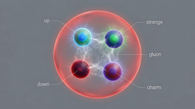 Subatomic particle structure visualization, quark, gluon, color charge