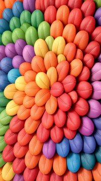 Colorful Rainbow 3D Leaf Petals Arranged in Concentric Flower Pattern