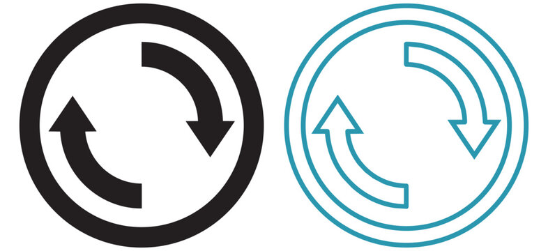Circular rotation arrows vector icon set, reload and refresh loop symbols, black solid and blue outline cycle signs for web interface design ,Clean grouped each Icon