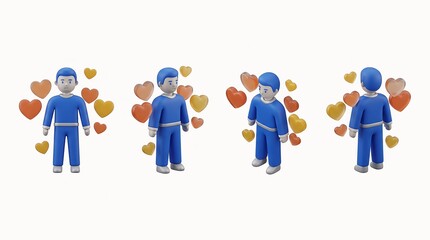 Fototapeta premium Man in blue clothing surrounded by heart shapes during Valentine's Day concept isolated on white background