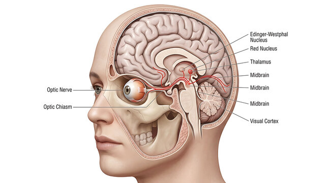 Medical of brain anatomy showing optic nerve pathway